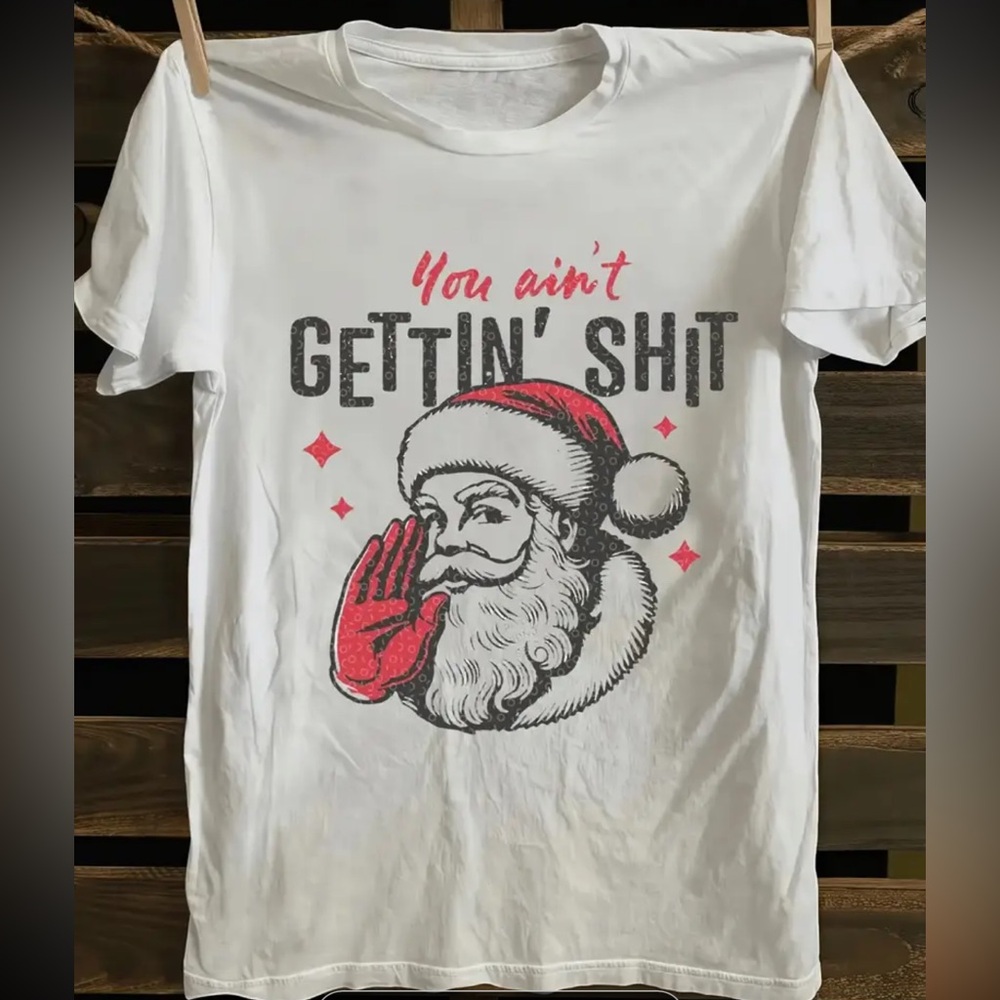 Funny Christmas White Graphic Santa T-Shirt